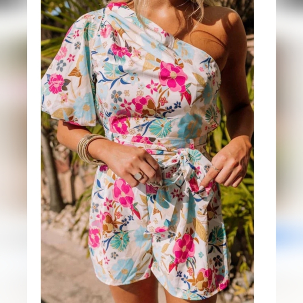 Vibrant Floral Wrap Mini Dress Rumper